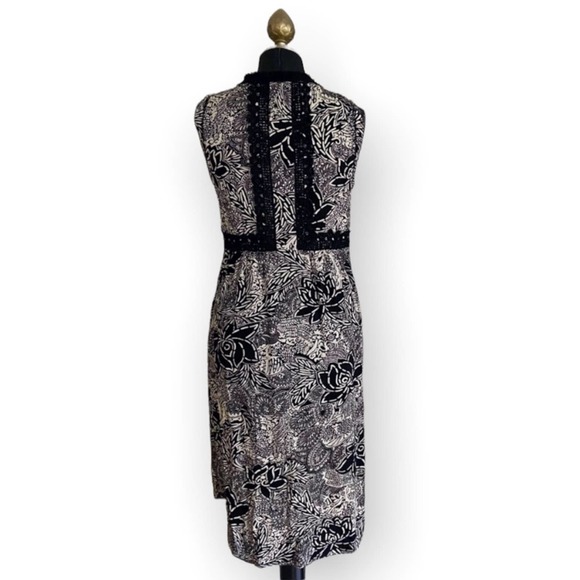 Holding Horses Anthropologie Dress Size 4 Black Tan Cream Floral Midi Sleveless - Picture 6 of 9